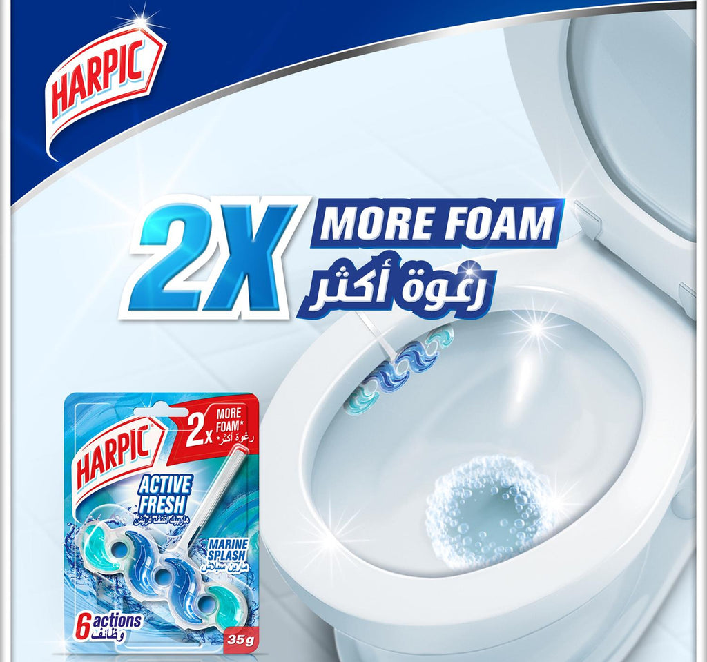 Harpic Active Fresh Toilet Rim Block Marine Splash Scent Toilet Freshener 2 x 35 g