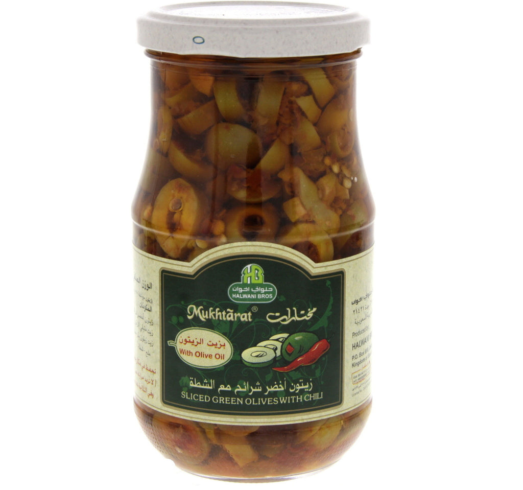 Halwani-Bros-Mukhtarat-Sliced-Green-Olives-With-Chilli-325-g