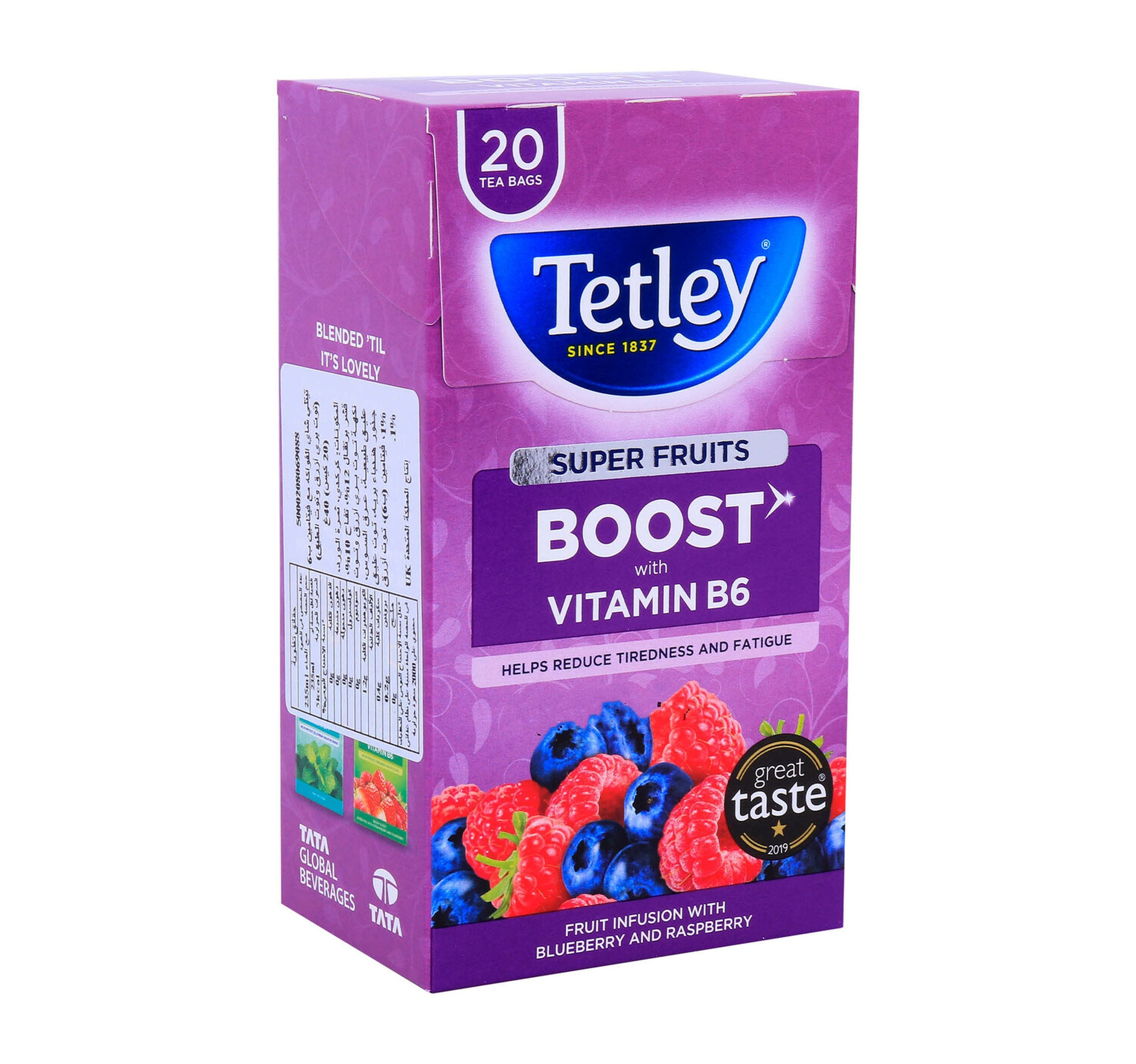 Tetley Super Fruits Boost Blueberry & Raspberry 20pcs
