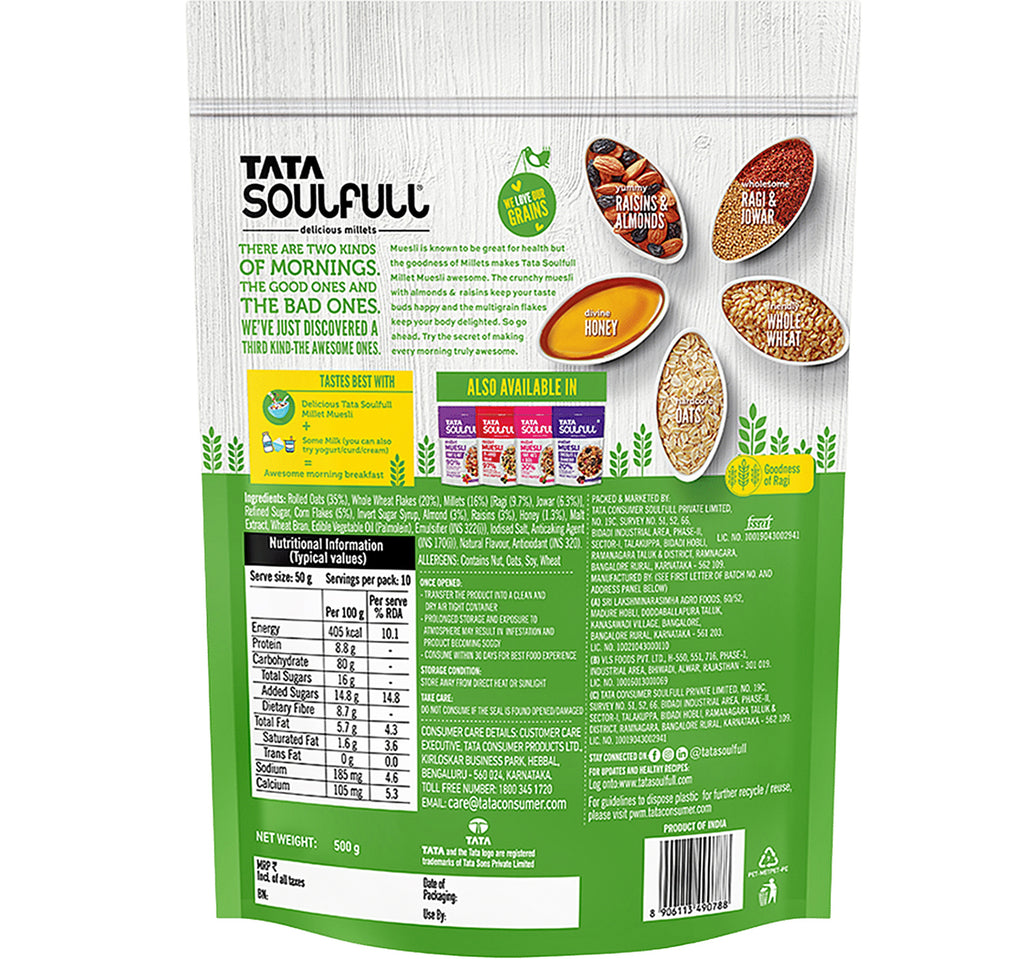 Tata Soulfull Almond & Raisins Crunchy Millet Muesli 500 g