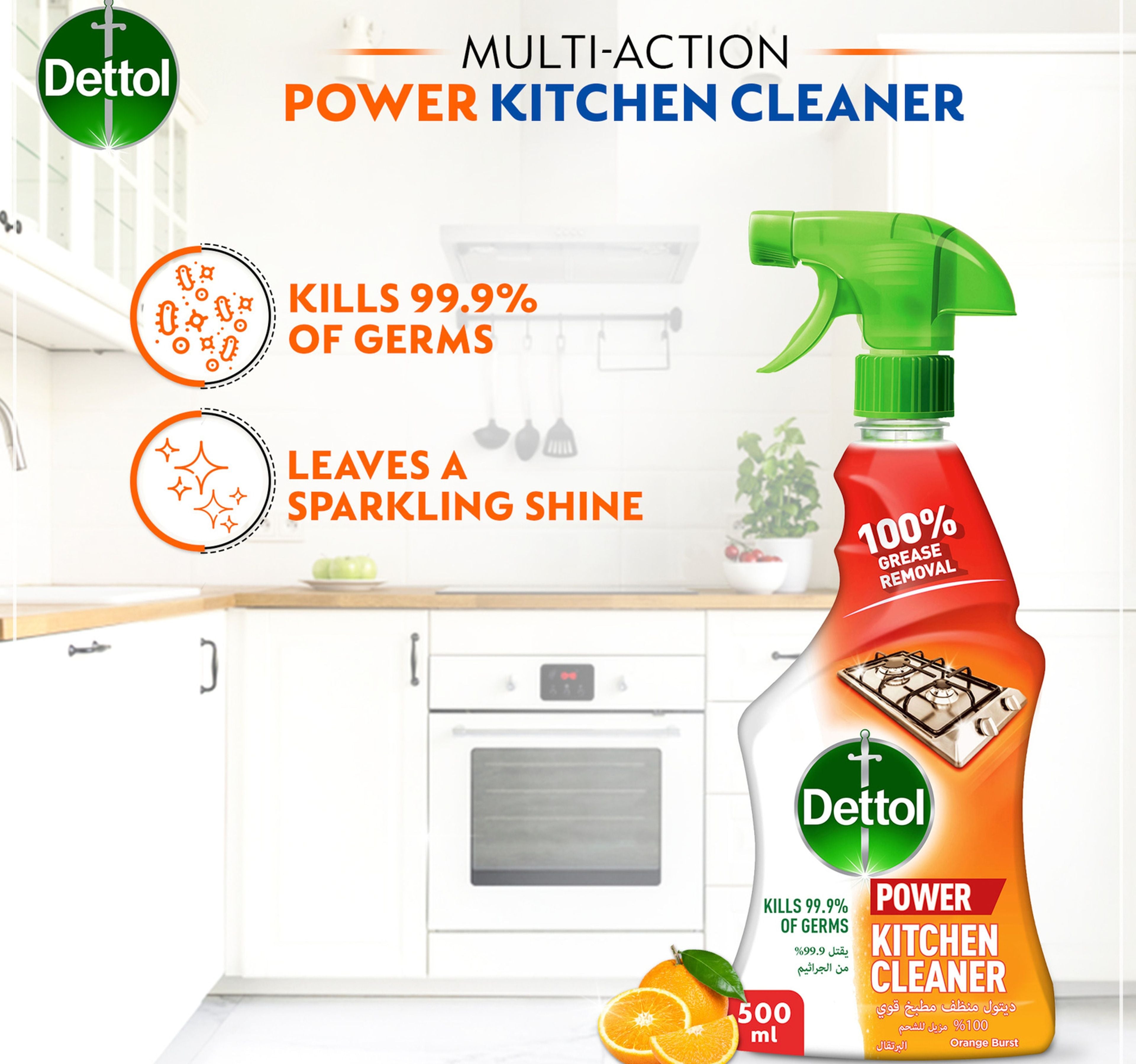 Dettol All Purpose Cleaner Spray Bottle Lemon Scent + Dettol Kitchen Cleaner Spray Bottle Orange Scent 2 x 500 ml