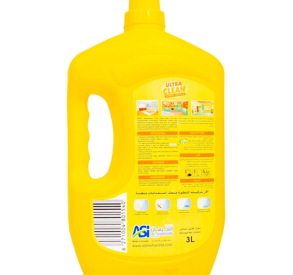 Kwik Ultra Clean Lemon Disinfectant 3 Litre