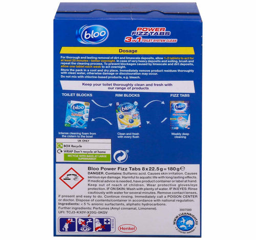 Bloo Power Fizz Tabs 3-in-1 Toilet System Cleaner Lemon 8 pcs 200 g